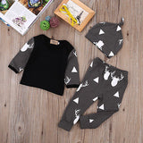 Newborn Baby Boys Girls Clothes Printed Deer T-shirt + Pant + Hat 3pcs Outfits Set Cute Cartoon Baby Clothing Sets 0-24M