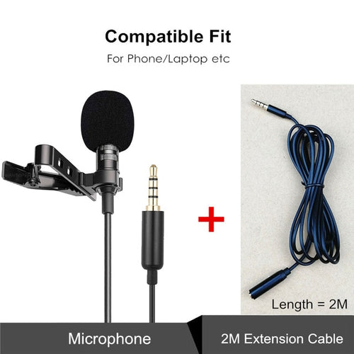1.5m Mini Portable Lavalier Microphone Condenser Clip-on Lapel Mic Wired Mikrofo/Microfon for Phone for Laptop PC