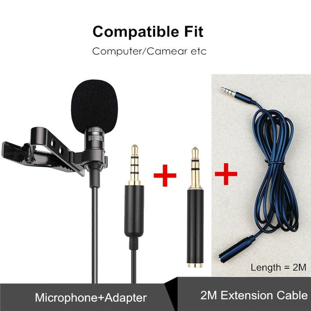 1.5m Mini Portable Lavalier Microphone Condenser Clip-on Lapel Mic Wired Mikrofo/Microfon for Phone for Laptop PC