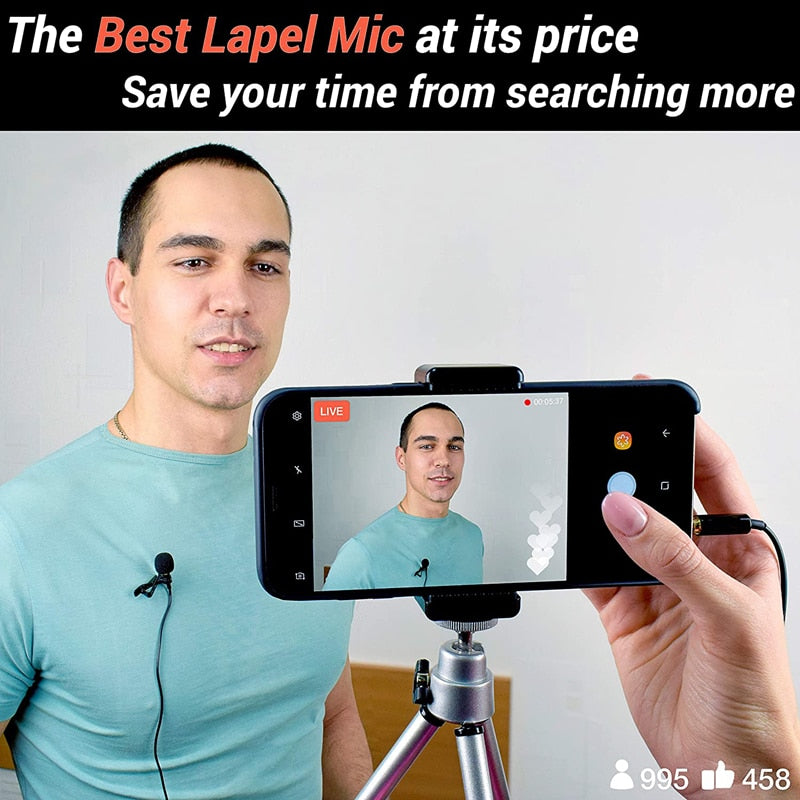 1.5m Mini Portable Lavalier Microphone Condenser Clip-on Lapel Mic Wired Mikrofo/Microfon for Phone for Laptop PC
