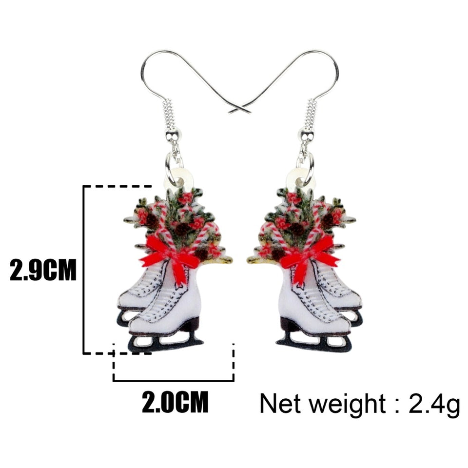 Christmas Skates Flower Decoration Earrings