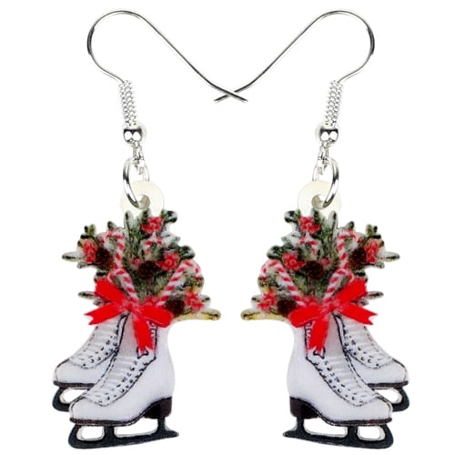 Christmas Skates Flower Decoration Earrings